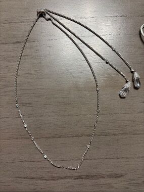 Kendra Scott Silver-Tone Adjustable Necklace with Clear Crystal Teardrops